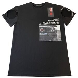 MANIERE DE VOIR Black Cut Out Graphic Tee Punk Womens Urban 8 Edgy Heavyweight